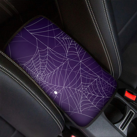 Purple Spider Web Pattern Print Car Center Console Cover