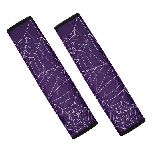 Purple Spider Web Pattern Print Car Seat Belt Covers