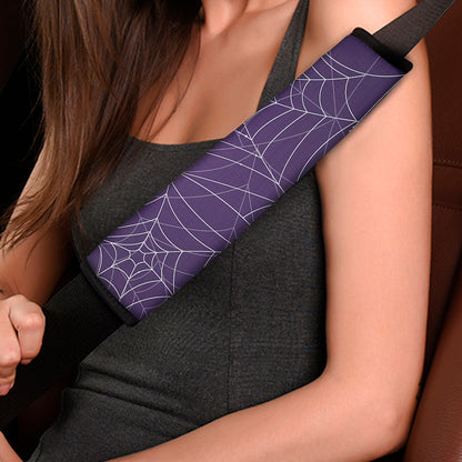 Purple Spider Web Pattern Print Car Seat Belt Covers