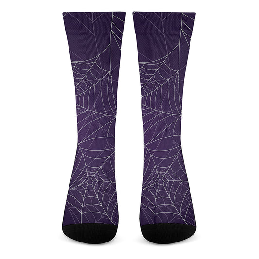 Purple Spider Web Pattern Print Crew Socks