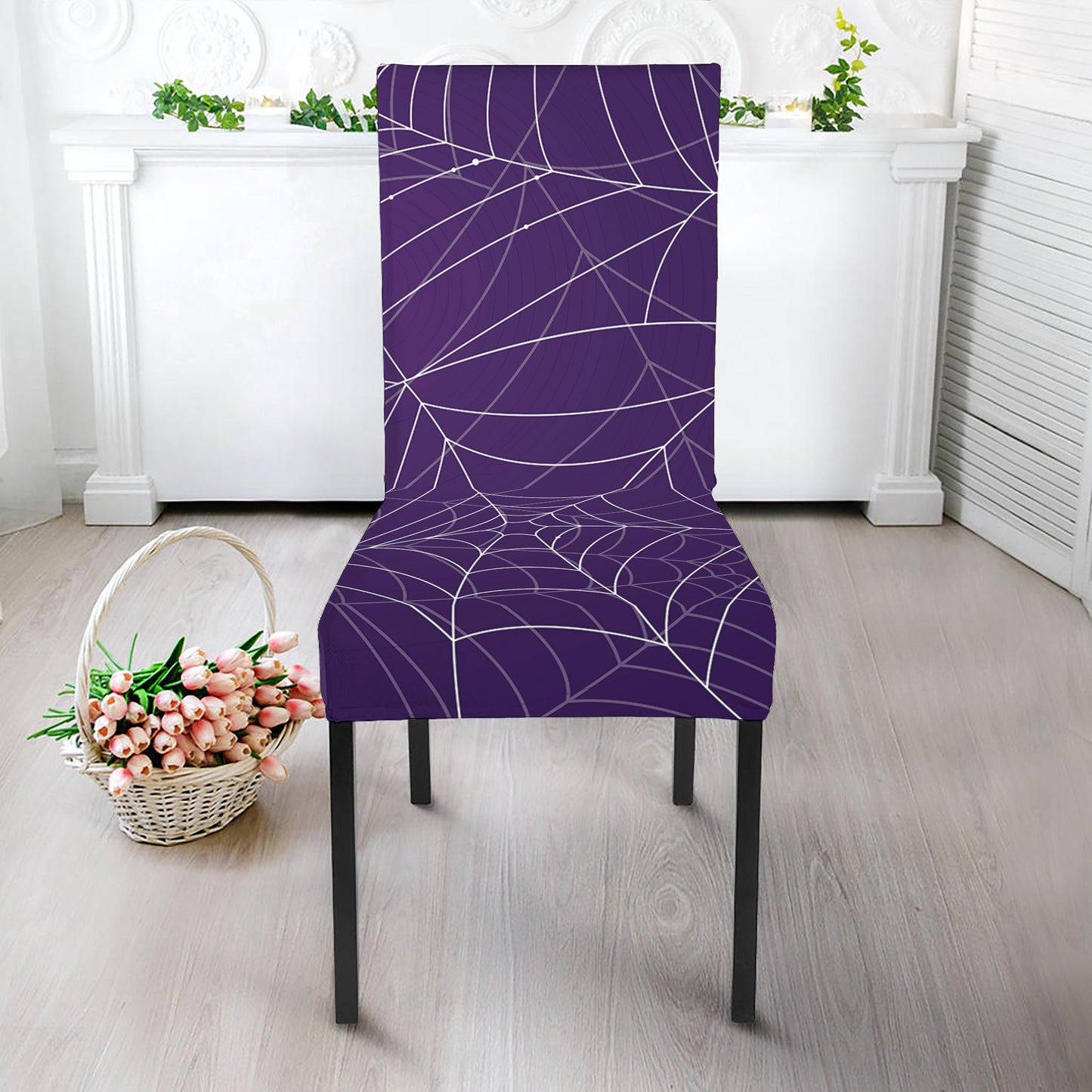 Purple Spider Web Pattern Print Dining Chair Slipcover