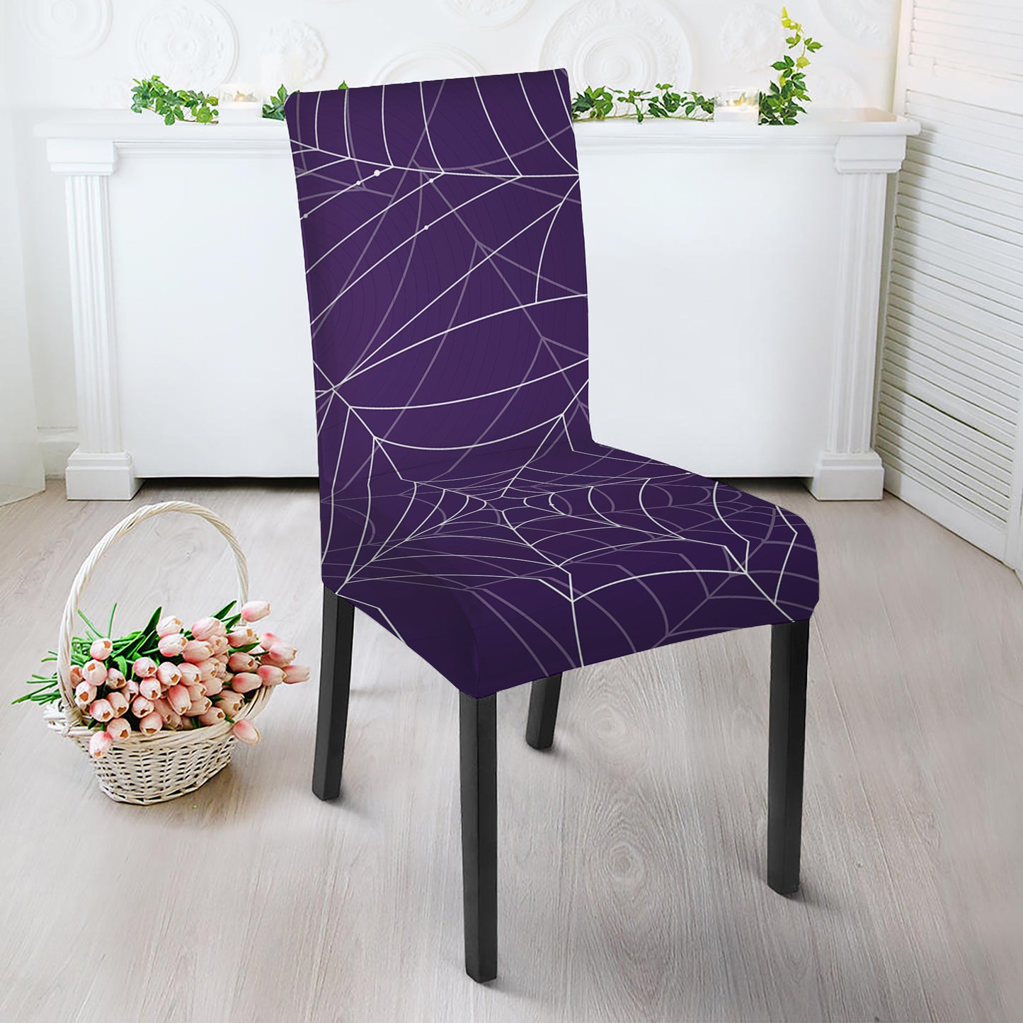 Purple Spider Web Pattern Print Dining Chair Slipcover