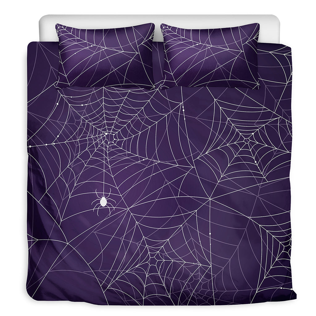Purple Spider Web Pattern Print Duvet Cover Bedding Set