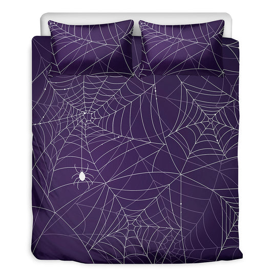 Purple Spider Web Pattern Print Duvet Cover Bedding Set