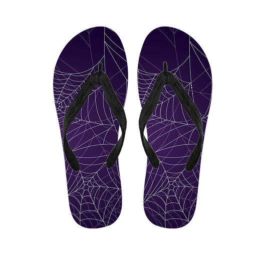 Purple Spider Web Pattern Print Flip Flops