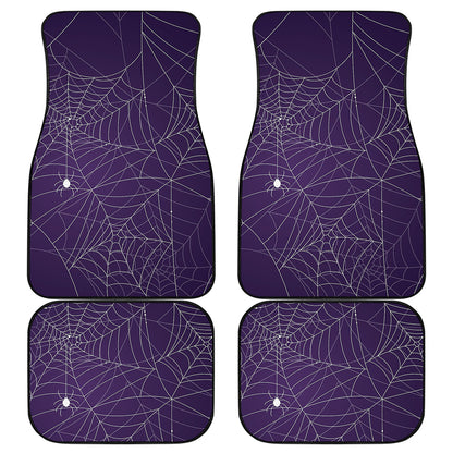 Purple Spider Web Pattern Print Front and Back Car Floor Mats