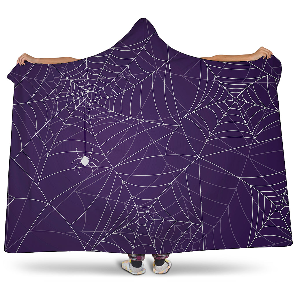 Purple Spider Web Pattern Print Hooded Blanket