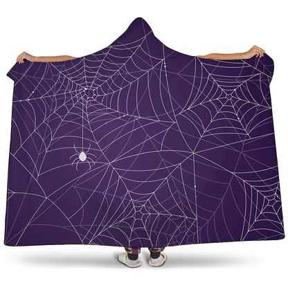Purple Spider Web Pattern Print Hooded Blanket