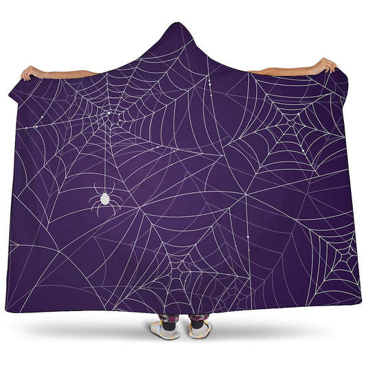 Purple Spider Web Pattern Print Hooded Blanket