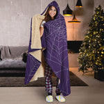 Purple Spider Web Pattern Print Hooded Blanket