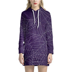 Purple Spider Web Pattern Print Hoodie Dress