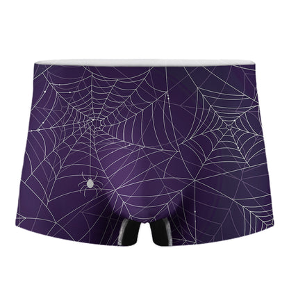 Purple Spider Web Pattern Print Men's Boxer Briefs