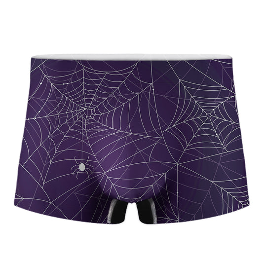 Purple Spider Web Pattern Print Men's Boxer Briefs