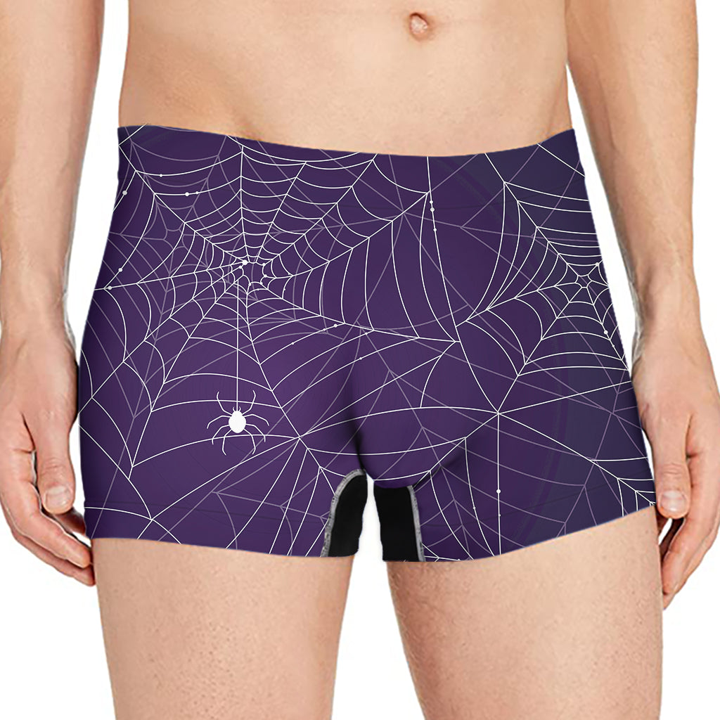 Purple Spider Web Pattern Print Men's Boxer Briefs