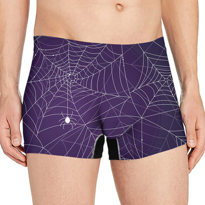 Purple Spider Web Pattern Print Men's Boxer Briefs