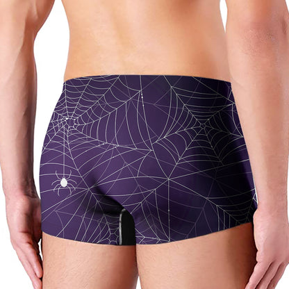 Purple Spider Web Pattern Print Men's Boxer Briefs