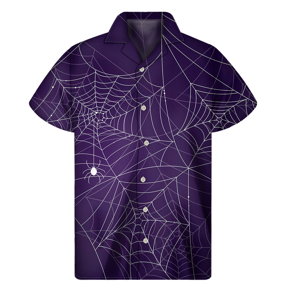 Purple Spider Web Pattern Print Men's Short Sleeve Shirt