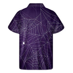 Purple Spider Web Pattern Print Men's Short Sleeve Shirt