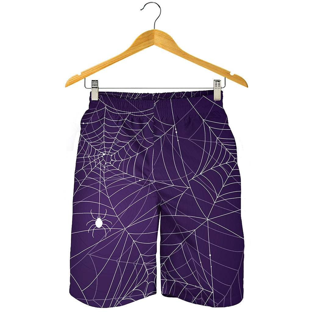 Purple Spider Web Pattern Print Men's Shorts