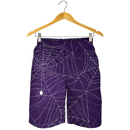 Purple Spider Web Pattern Print Men's Shorts
