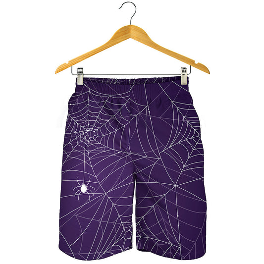 Purple Spider Web Pattern Print Men's Shorts