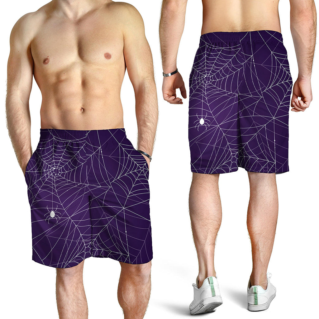 Purple Spider Web Pattern Print Men's Shorts