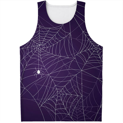Purple Spider Web Pattern Print Men's Tank Top