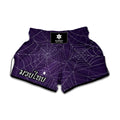Purple Spider Web Pattern Print Muay Thai Boxing Shorts