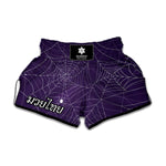 Purple Spider Web Pattern Print Muay Thai Boxing Shorts