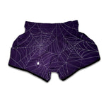 Purple Spider Web Pattern Print Muay Thai Boxing Shorts