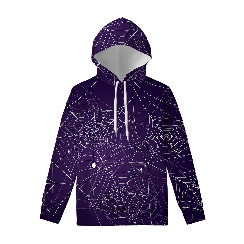 Purple Spider Web Pattern Print Pullover Hoodie