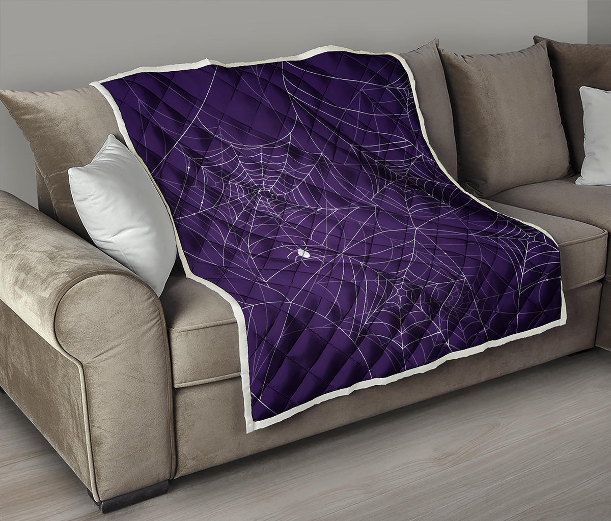 Purple Spider Web Pattern Print Quilt