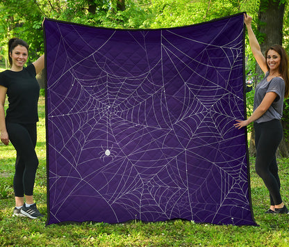 Purple Spider Web Pattern Print Quilt