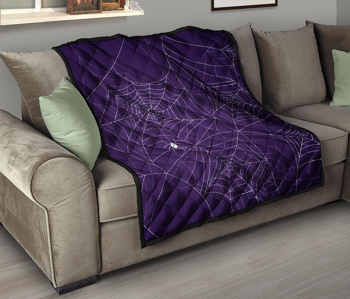Purple Spider Web Pattern Print Quilt