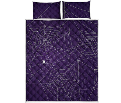 Purple Spider Web Pattern Print Quilt Bed Set