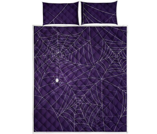 Purple Spider Web Pattern Print Quilt Bed Set