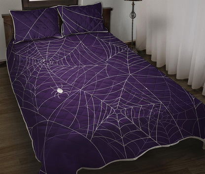 Purple Spider Web Pattern Print Quilt Bed Set
