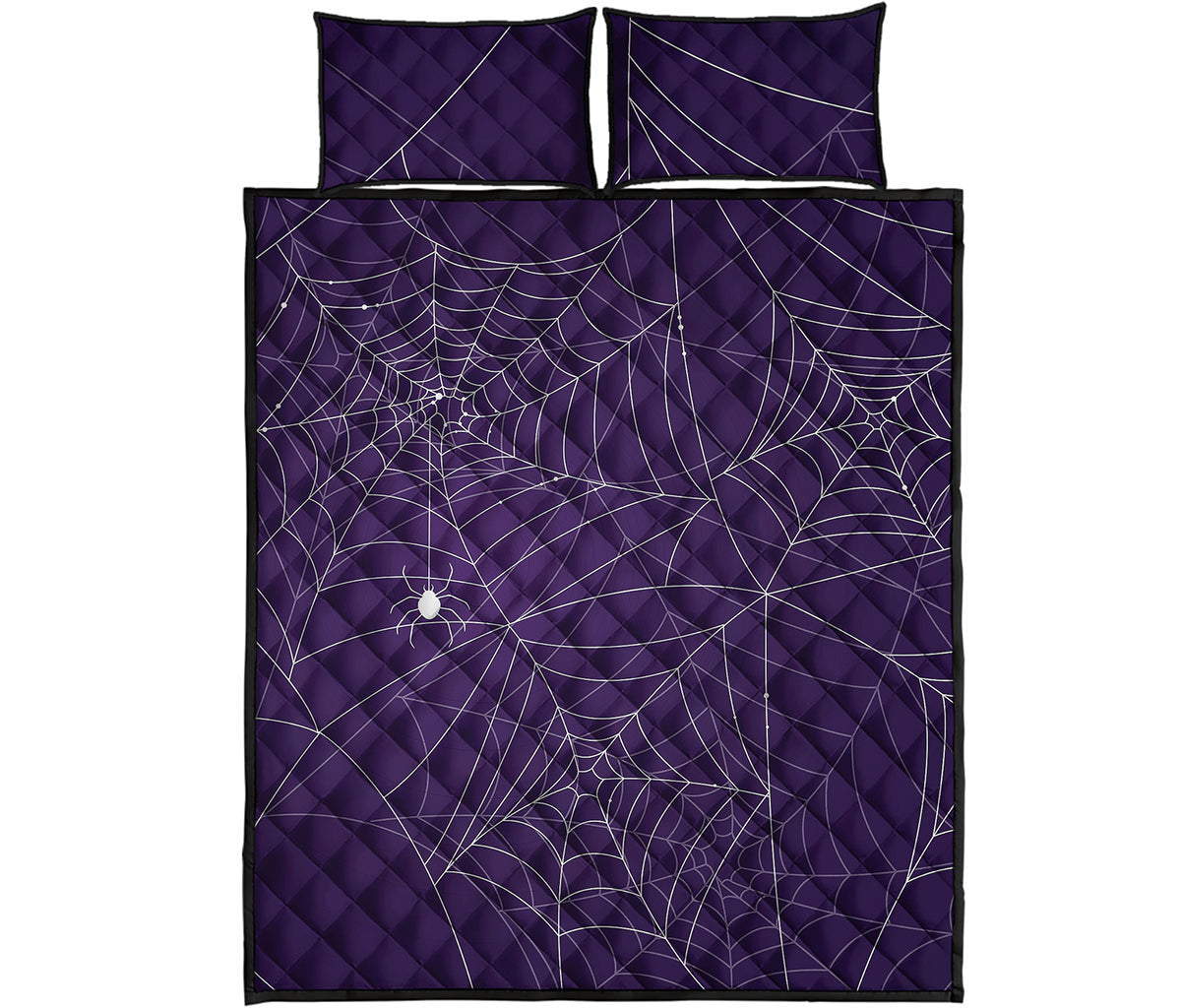 Purple Spider Web Pattern Print Quilt Bed Set