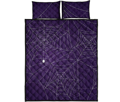 Purple Spider Web Pattern Print Quilt Bed Set