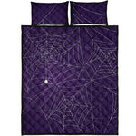 Purple Spider Web Pattern Print Quilt Bed Set