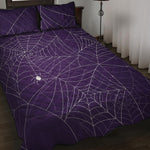 Purple Spider Web Pattern Print Quilt Bed Set