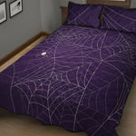 Purple Spider Web Pattern Print Quilt Bed Set
