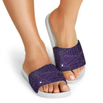 Purple Spider Web Pattern Print White Slide Sandals