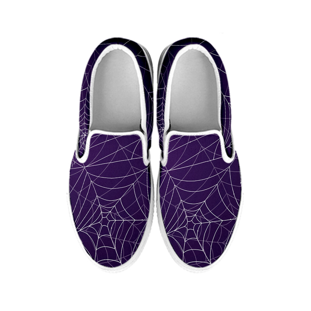 Purple Spider Web Pattern Print White Slip On Shoes