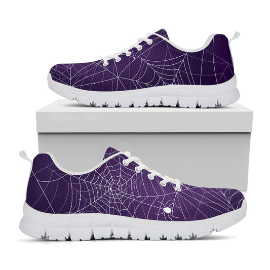 Purple Spider Web Pattern Print White Sneakers