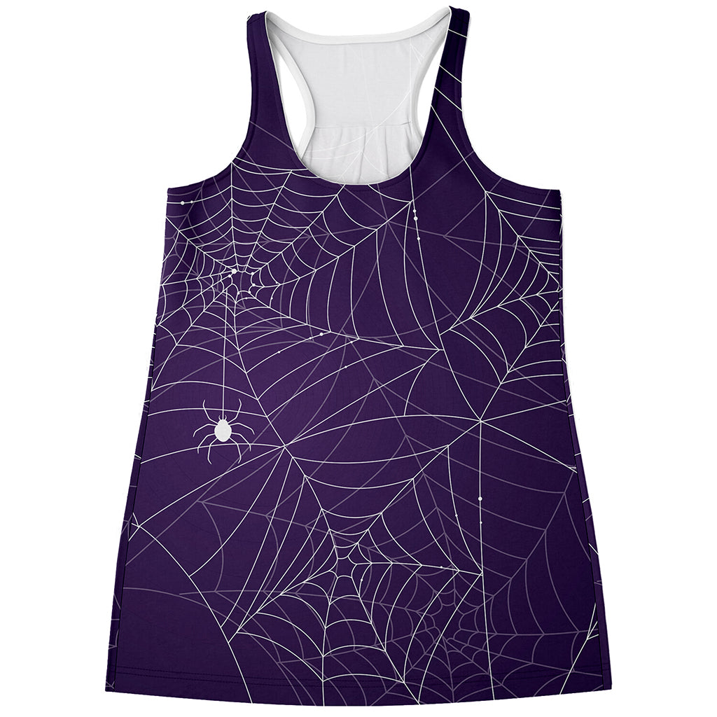 Purple Spider Web Pattern Print Women's Racerback Tank Top