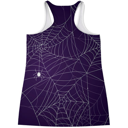 Purple Spider Web Pattern Print Women's Racerback Tank Top