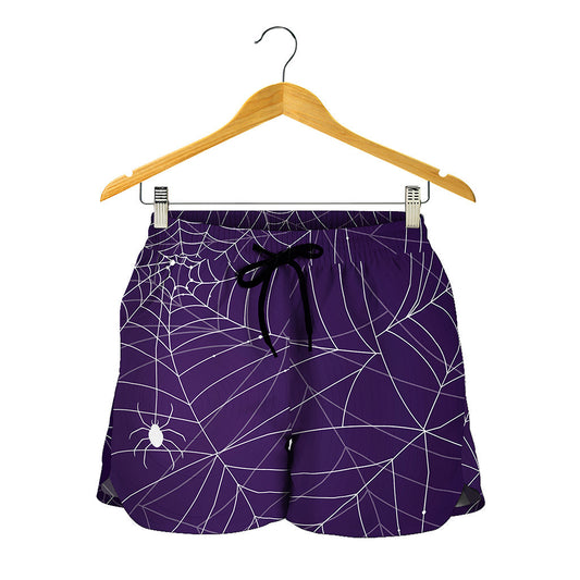 Purple Spider Web Pattern Print Women's Shorts