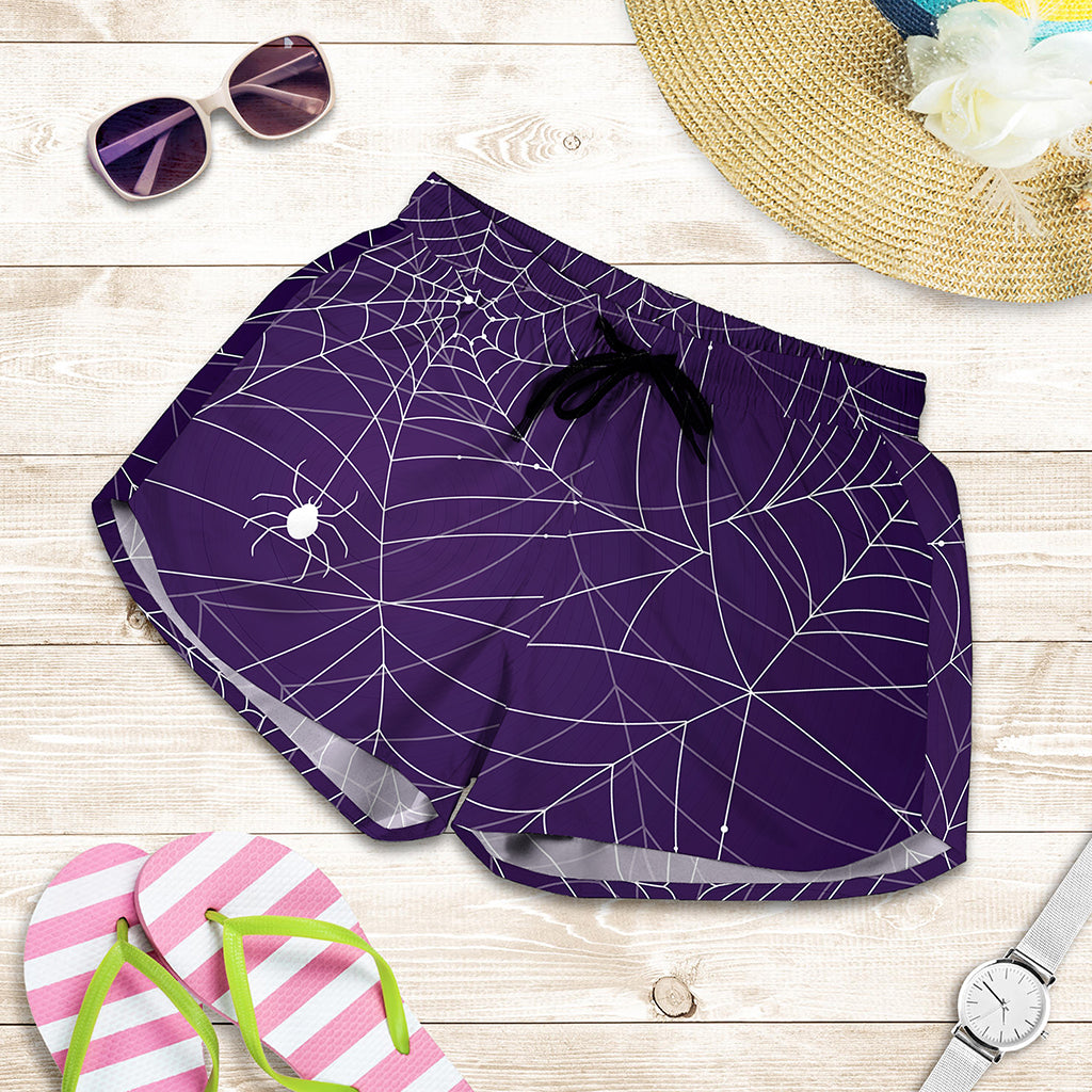 Purple Spider Web Pattern Print Women's Shorts