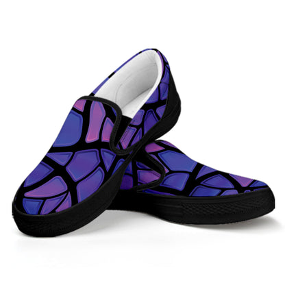 Purple Stained Glass Mosaic Print Black Slip On Shoes